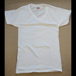 NEW OLD STOCK Vintage Harvey Woods 50-50 T-Shirt V-Neck White Thin SMALL